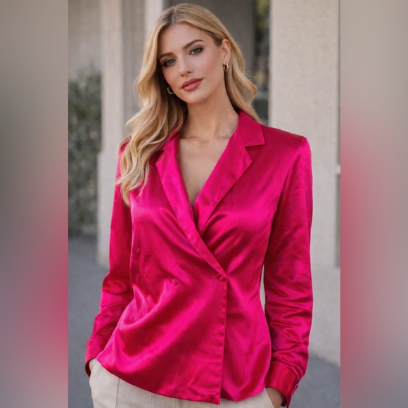 Saks Fifth Avenue 100% silk Vibrant Pink Blazer